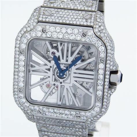 cartier santos skeleton iced out.